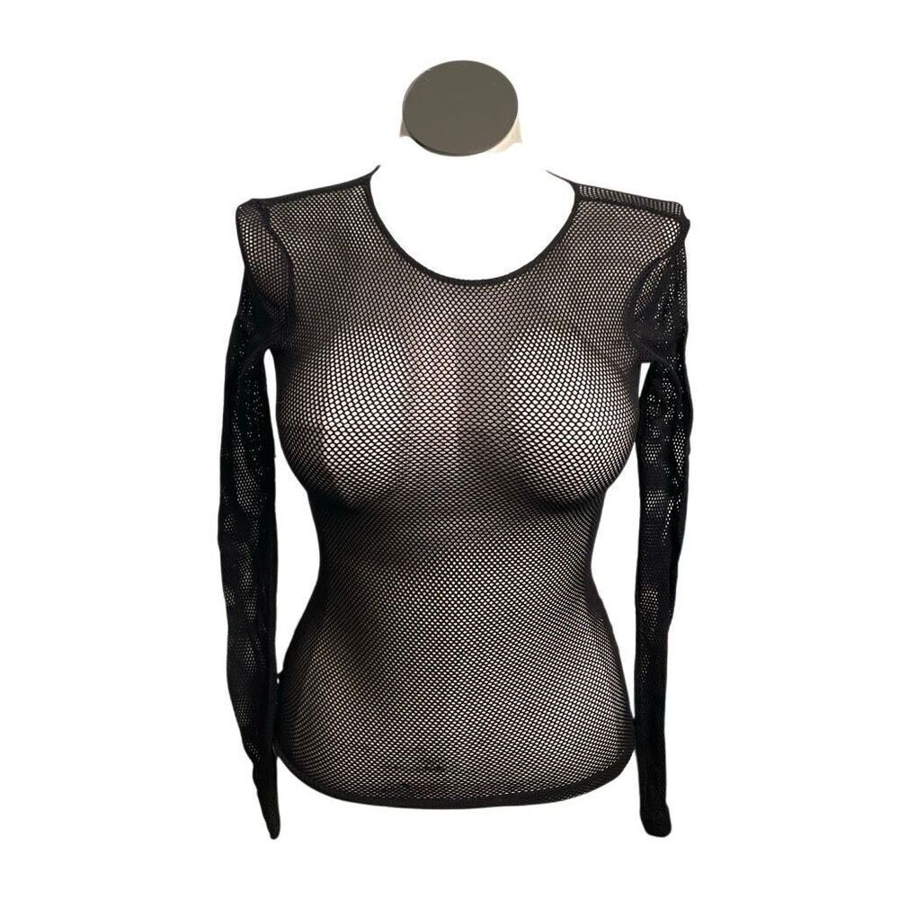 Bond Street Exit Tight Knit Mesh Top L Black Long Sleeve Punk Rock Goth Glam